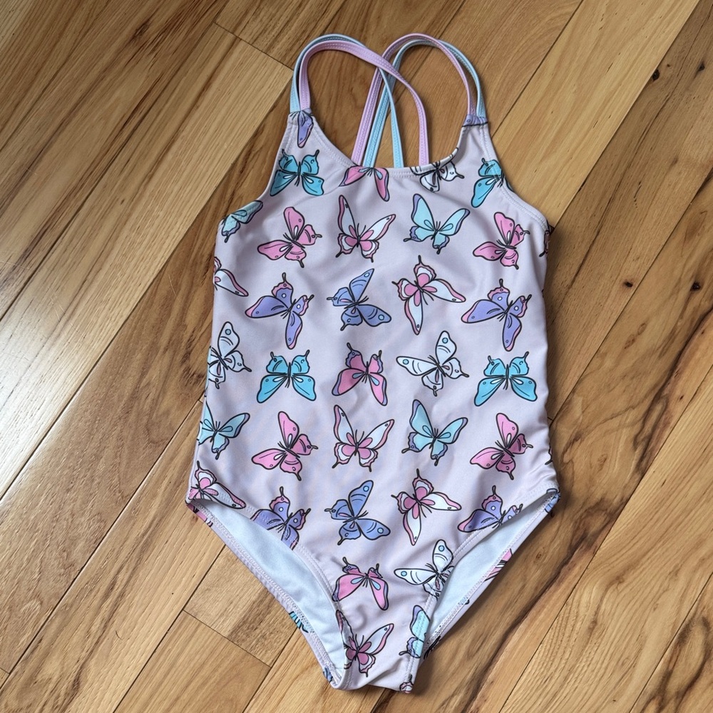 YMI Kids One Piece Butterfly Print Swimsuit - Pink and Blue